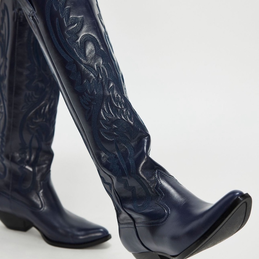 Free People Navy Blue Knee-High Finn Tall Western Boots